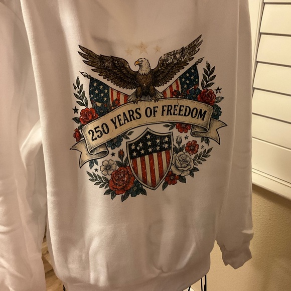 Jackets & Blazers - Handmade White Zip-Up Hoodie with Patriotic 250th Anniversary Flag Eagle Graphic